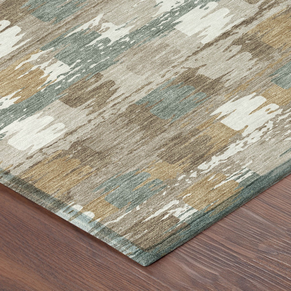 10' X 14' Brown And Aqua Abstract Washable Indoor Outdoor Area Rug