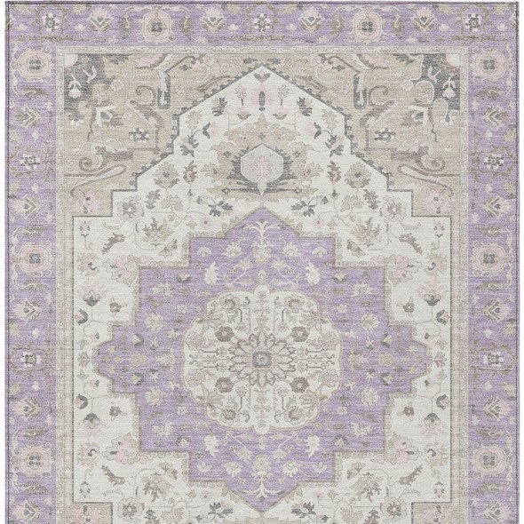 3' X 5' Lavender And Orange Oriental Washable Indoor Outdoor Area Rug