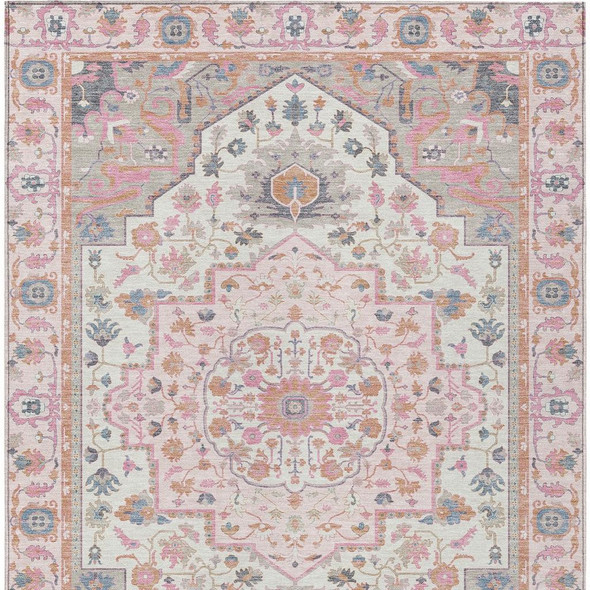 8' X 10' Pink And Gray Oriental Washable Indoor Outdoor Area Rug
