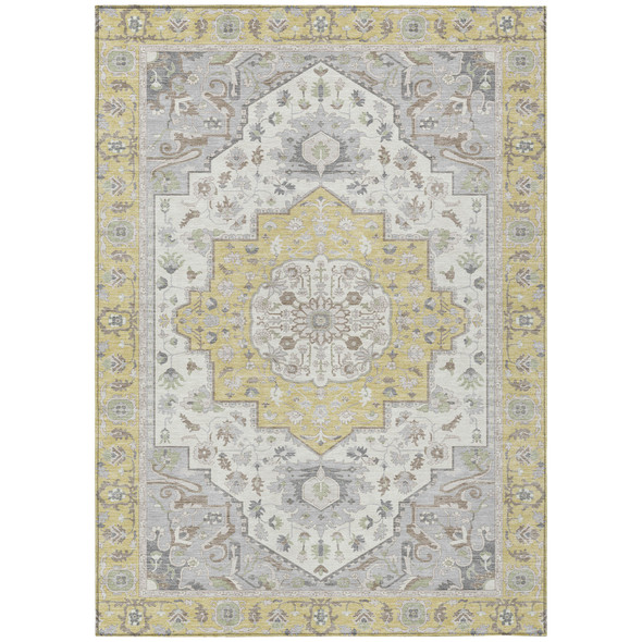 10' X 14' Wheat And Taupe Oriental Washable Indoor Outdoor Area Rug
