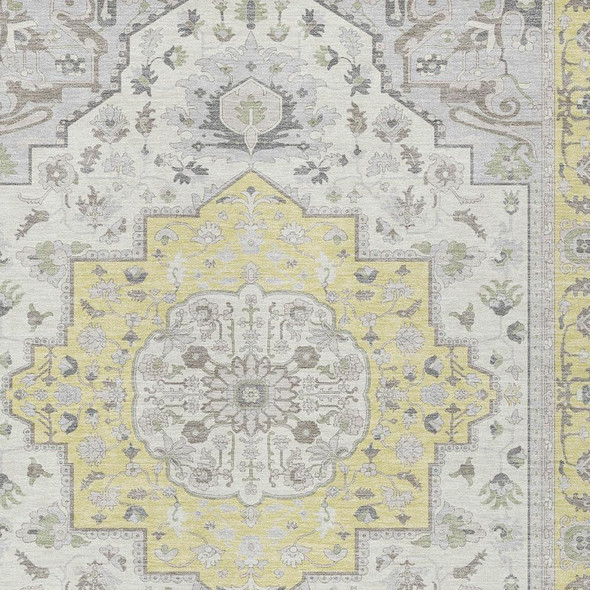 9' X 12' Yellow And Purple Oriental Washable Indoor Outdoor Area Rug