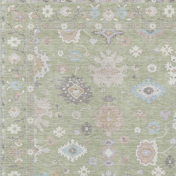 9' X 12' Green And Teal Blue Oriental Washable Indoor Outdoor Area Rug
