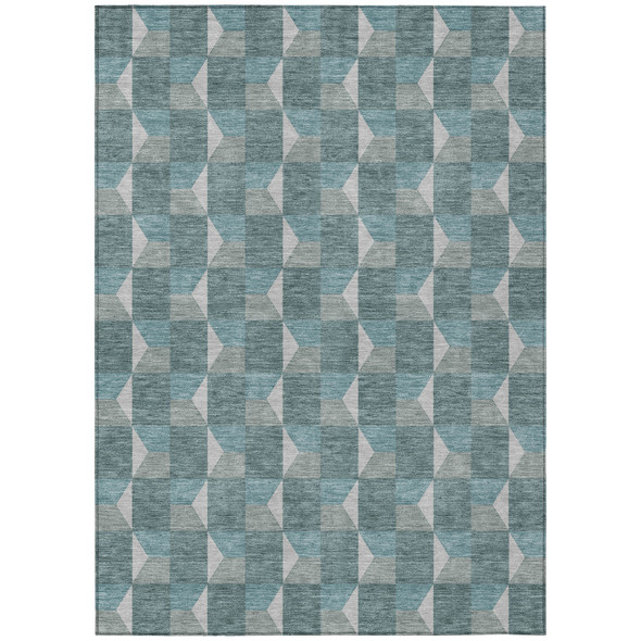 8' X 10' Teal Blue And Gray Geometric Washable Indoor Outdoor Area Rug