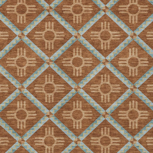 8' X 10' Orange And Blue Geometric Washable Indoor Outdoor Area Rug