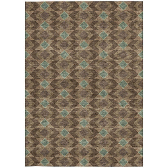 5' X 8' Chocolate And Navy Blue Geometric Washable Indoor Outdoor Area Rug