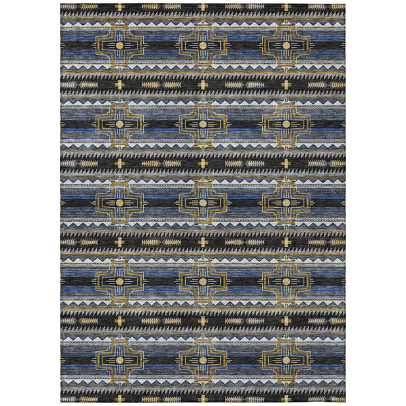 5' X 8' Black And Mauve Tribal Washable Indoor Outdoor Area Rug