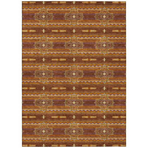 3' X 5' Red And Brown Tribal Washable Indoor Outdoor Area Rug