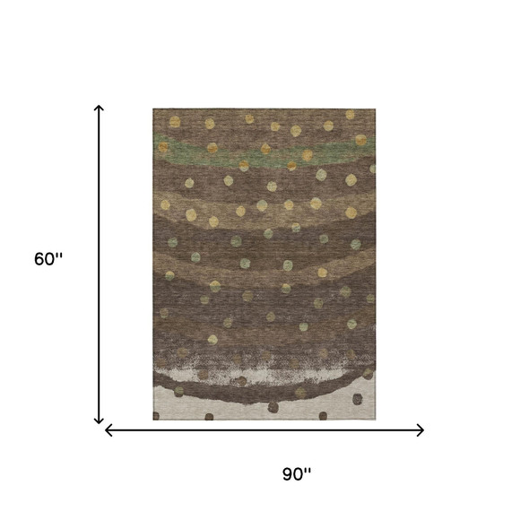 5' X 8' Chocolate And Navy Blue Striped Washable Indoor Outdoor Area Rug