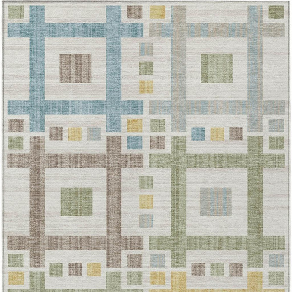 10' X 14' Ivory And Linen Geometric Washable Indoor Outdoor Area Rug