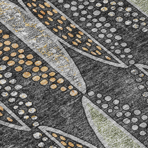 3' X 5' Black And Green Geometric Washable Indoor Outdoor Area Rug