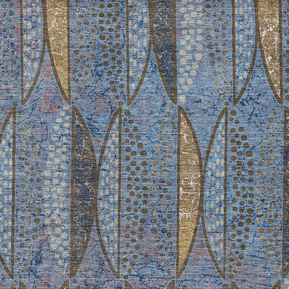 5' X 8' Blue And Brown Geometric Washable Indoor Outdoor Area Rug