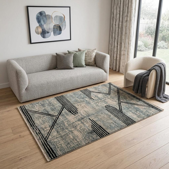 6' X 8' Gray And White Abstract Washable Area Rug With UV Protection