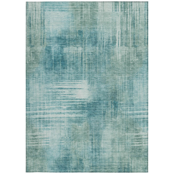 8' X 10' Teal Blue And Blue Abstract Washable Indoor Outdoor Area Rug