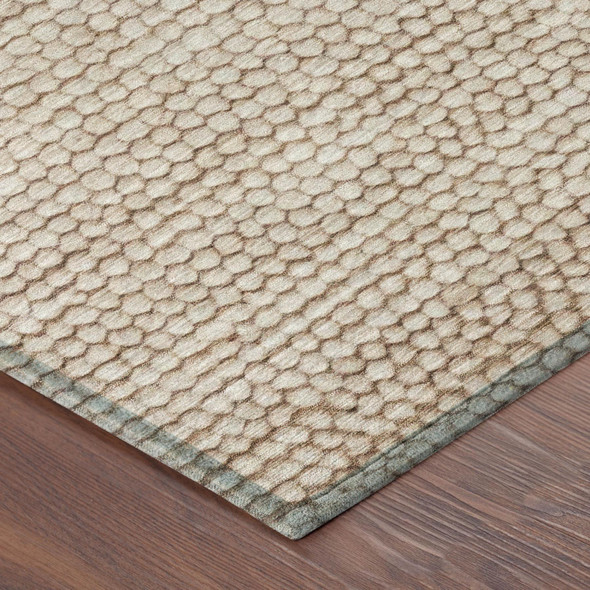 8' Beige And Brown Round Striped Washable Indoor Outdoor Area Rug