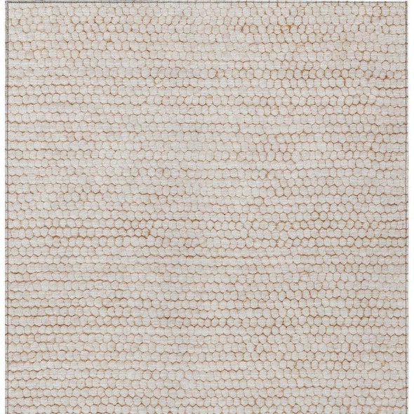 10' X 14' Ivory And Linen Striped Washable Indoor Outdoor Area Rug