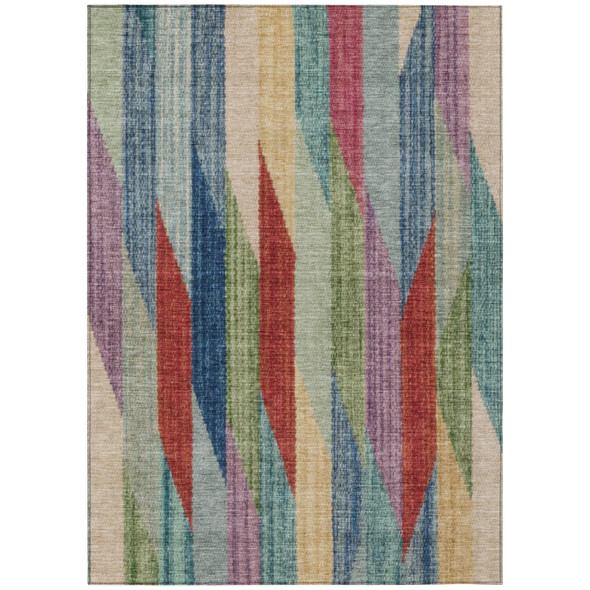 5' X 8' Blue And Gray Striped Washable Indoor Outdoor Area Rug
