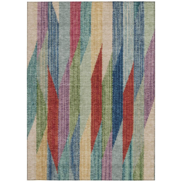 9' X 12' Blue And Gray Striped Washable Indoor Outdoor Area Rug