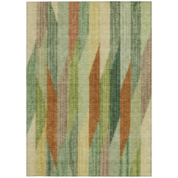 5' X 8' Green And Brown Striped Washable Indoor Outdoor Area Rug