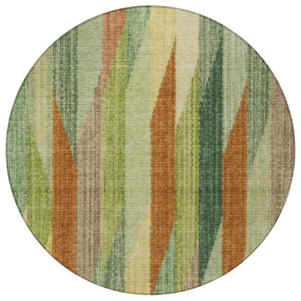 8' Green And Brown Round Striped Washable Indoor Outdoor Area Rug