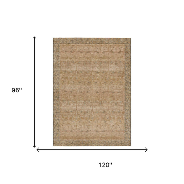 8' X 10' Coral And Orange Tribal Washable Indoor Outdoor Area Rug