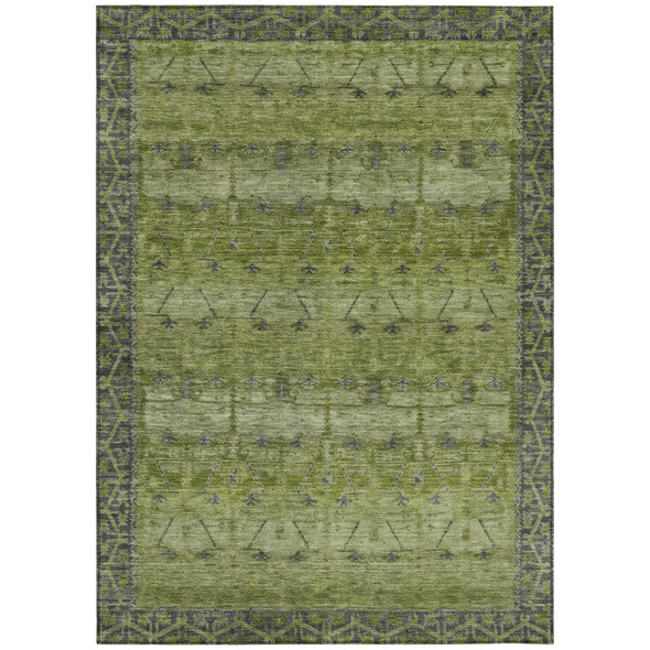 5' X 8' Olive Green And Green Tribal Washable Indoor Outdoor Area Rug