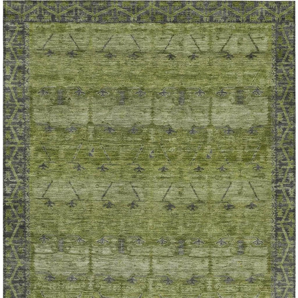 8' X 10' Olive Green And Green Tribal Washable Indoor Outdoor Area Rug