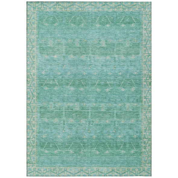 3' X 5' Green And Teal Blue Tribal Washable Indoor Outdoor Area Rug
