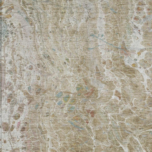 5' X 8' Khaki And Brown Abstract Washable Indoor Outdoor Area Rug