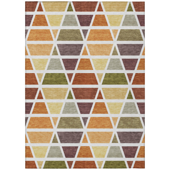 5' X 8' Orange And White Geometric Washable Indoor Outdoor Area Rug