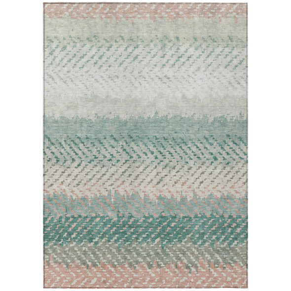 5' X 8' Turquoise And Teal Blue Striped Washable Indoor Outdoor Area Rug