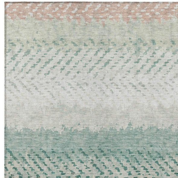 9' X 12' Turquoise And Teal Blue Striped Washable Indoor Outdoor Area Rug