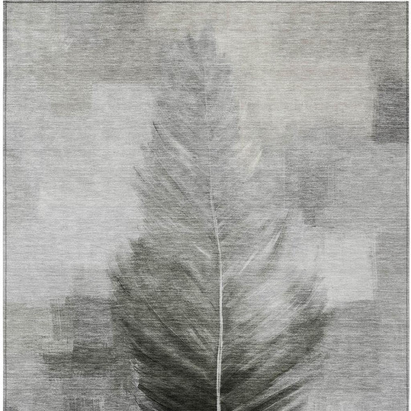5' X 8' Pewter And Gray Botanical Leaves Washable Indoor Outdoor Area Rug