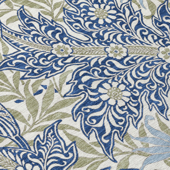 8' Blue And Gray Round Botanical Leaves Washable Indoor Outdoor Area Rug