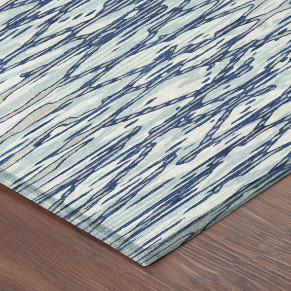 9' X 12' Blue And Silver Abstract Washable Indoor Outdoor Area Rug