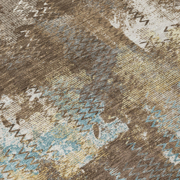 8' Brown And Coffee Round Abstract Washable Indoor Outdoor Area Rug