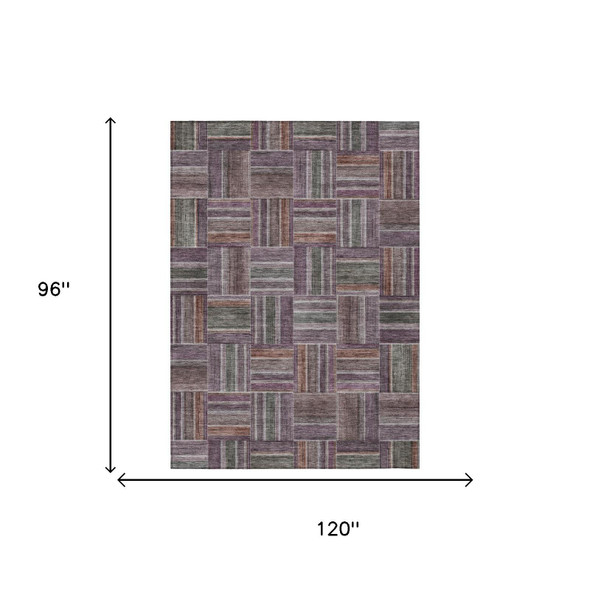 8' X 10' Plum And Purple Geometric Washable Indoor Outdoor Area Rug