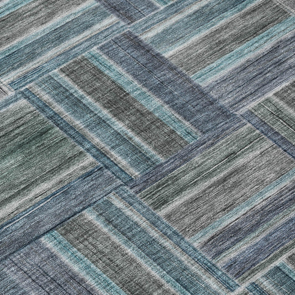 10' X 14' Teal Blue And Graphite Geometric Washable Indoor Outdoor Area Rug