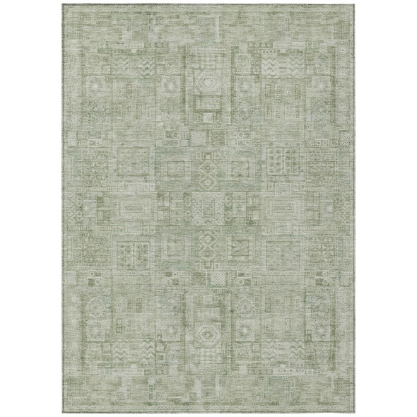 9' X 12' Green And Beige Oriental Washable Indoor Outdoor Area Rug