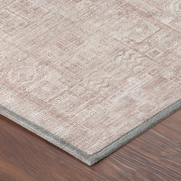 5' X 8' Pink And Tan Oriental Washable Indoor Outdoor Area Rug