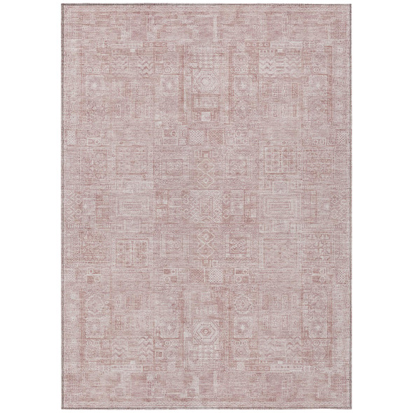 10' X 14' Pink And Tan Oriental Washable Indoor Outdoor Area Rug