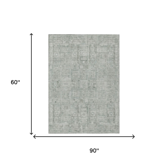 5' X 8' Sage And Green Oriental Washable Indoor Outdoor Area Rug