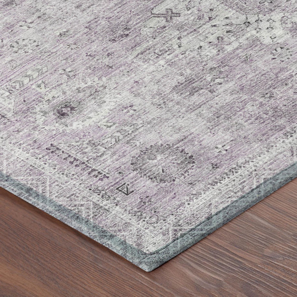 8' Lilac And Purple Round Oriental Washable Indoor Outdoor Area Rug