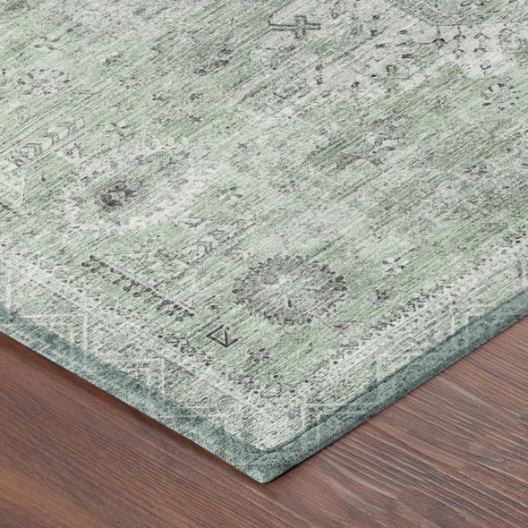 5' X 8' Mint Green And Green Oriental Washable Indoor Outdoor Area Rug