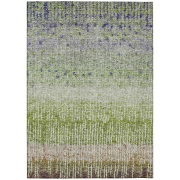 3' X 5' Green And Beige Abstract Washable Indoor Outdoor Area Rug