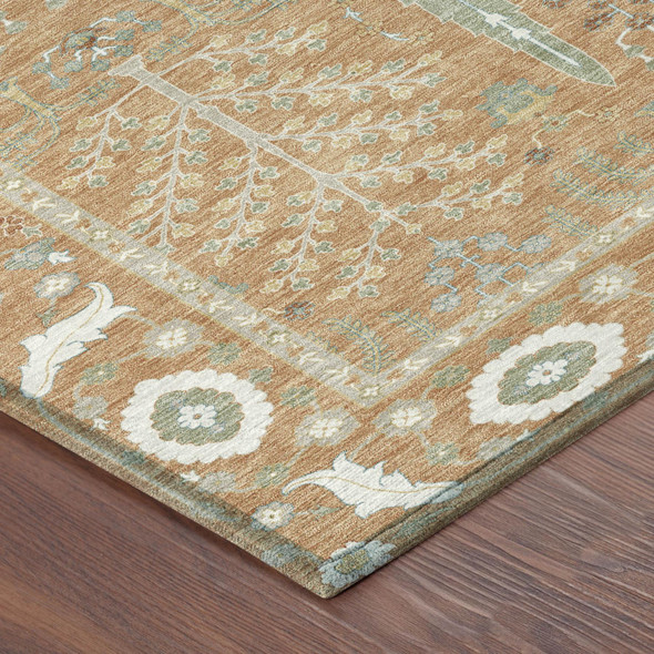 8' X 10' Copper And Orange Oriental Washable Indoor Outdoor Area Rug