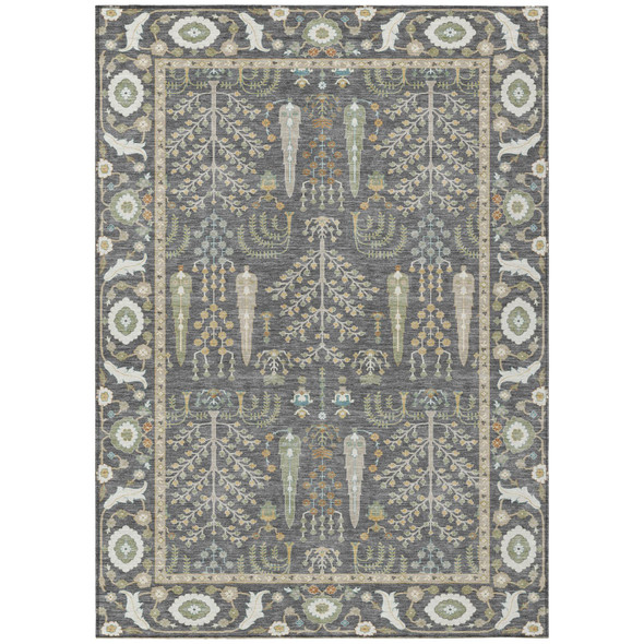 10' X 14' Gray And Graphite Oriental Washable Indoor Outdoor Area Rug