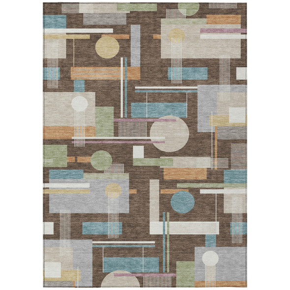 8' X 10' Coffee And Brown Geometric Washable Indoor Outdoor Area Rug