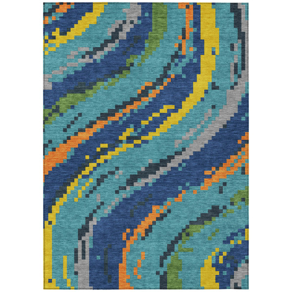 3' X 5' Teal Blue And Turquoise Abstract Washable Indoor Outdoor Area Rug