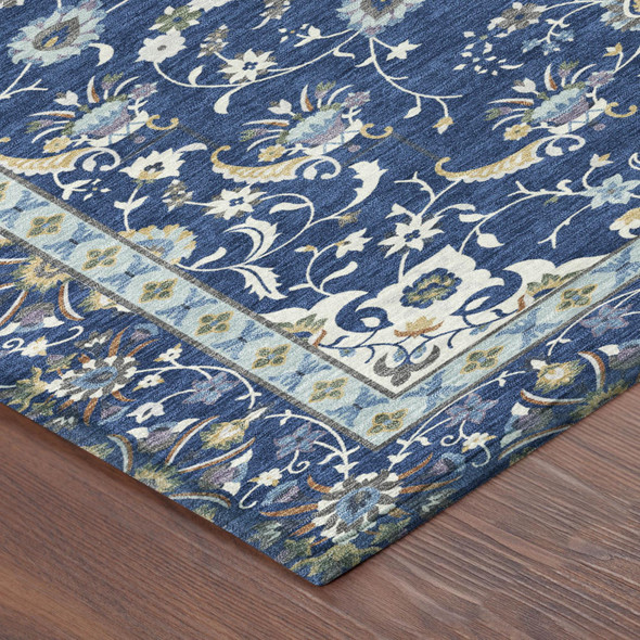9' X 12' Blue And Silver Oriental Washable Indoor Outdoor Area Rug