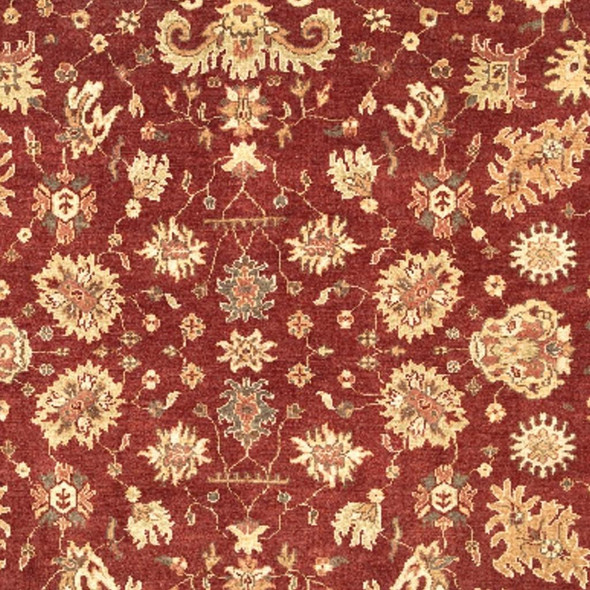 4' X 6' Red And Gold Wool Floral Hand Knotted Area Rug With Fringe